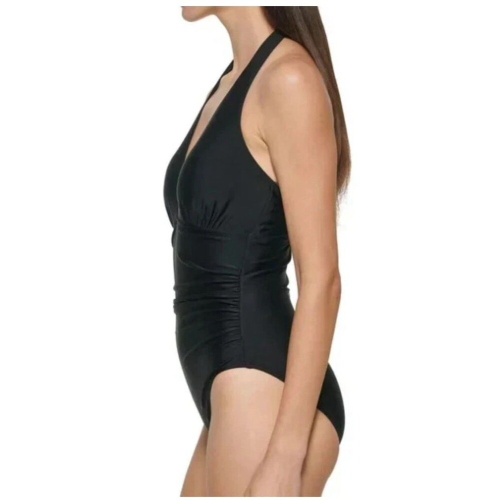 DKNY Women's Large Swimsuit One Piece Tummy Control Halter Neckline Bathing Suit - Picture 3 of 10